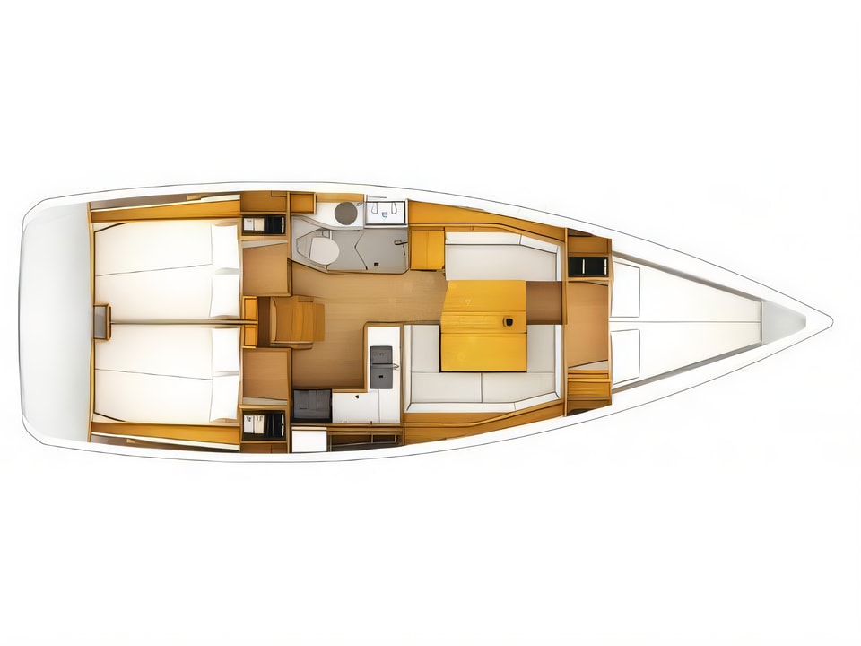 Layout of Sun Odyssey 379 Performance sail boat with 3 cabins Croatia yacht charter