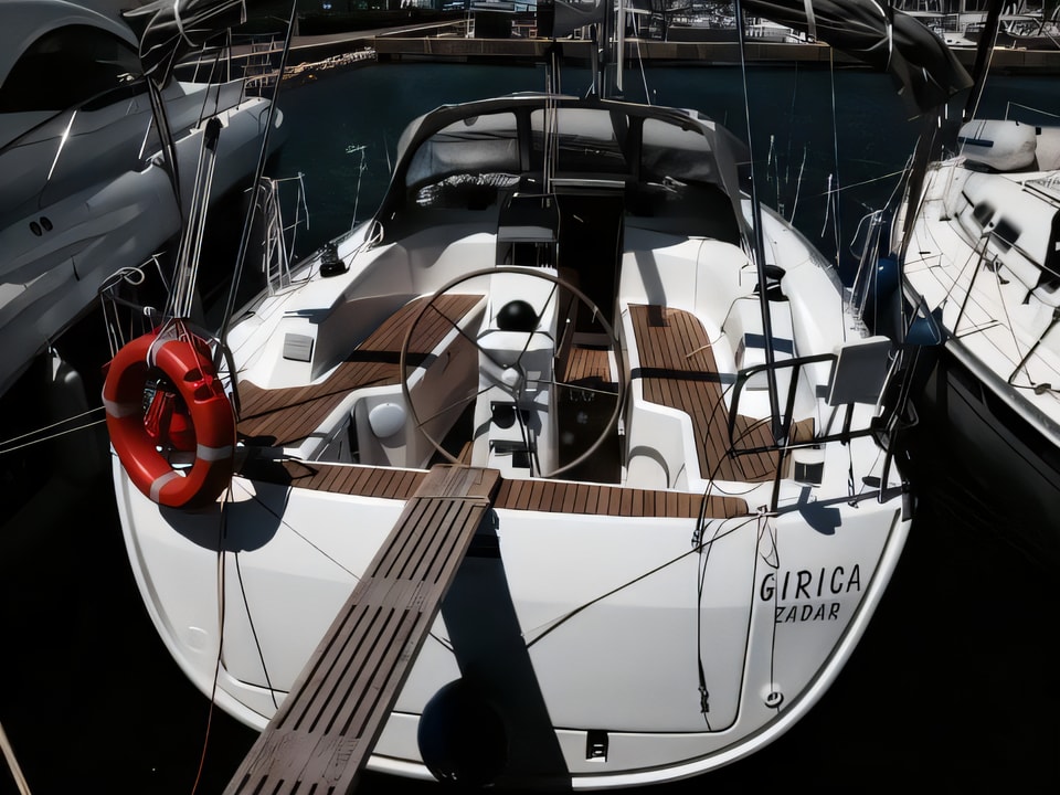 Exterior overview of Bavaria 33 Cruiser sail boat for charter from Sukosan Marina Dalmacija in the Zadar sailing area Croatia
