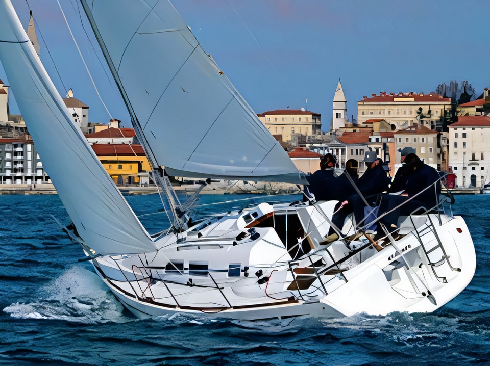 Exterior overview of Elan 31 sail boat for charter from Biograd Kornati in the Zadar sailing area Croatia