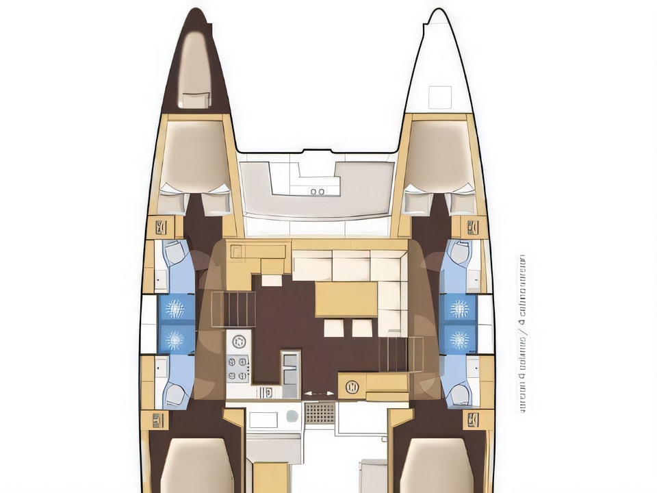 Layout of Lagoon 450 equipped with generator, A / C (saloon) catamaran with 6 cabins Croatia yacht charter