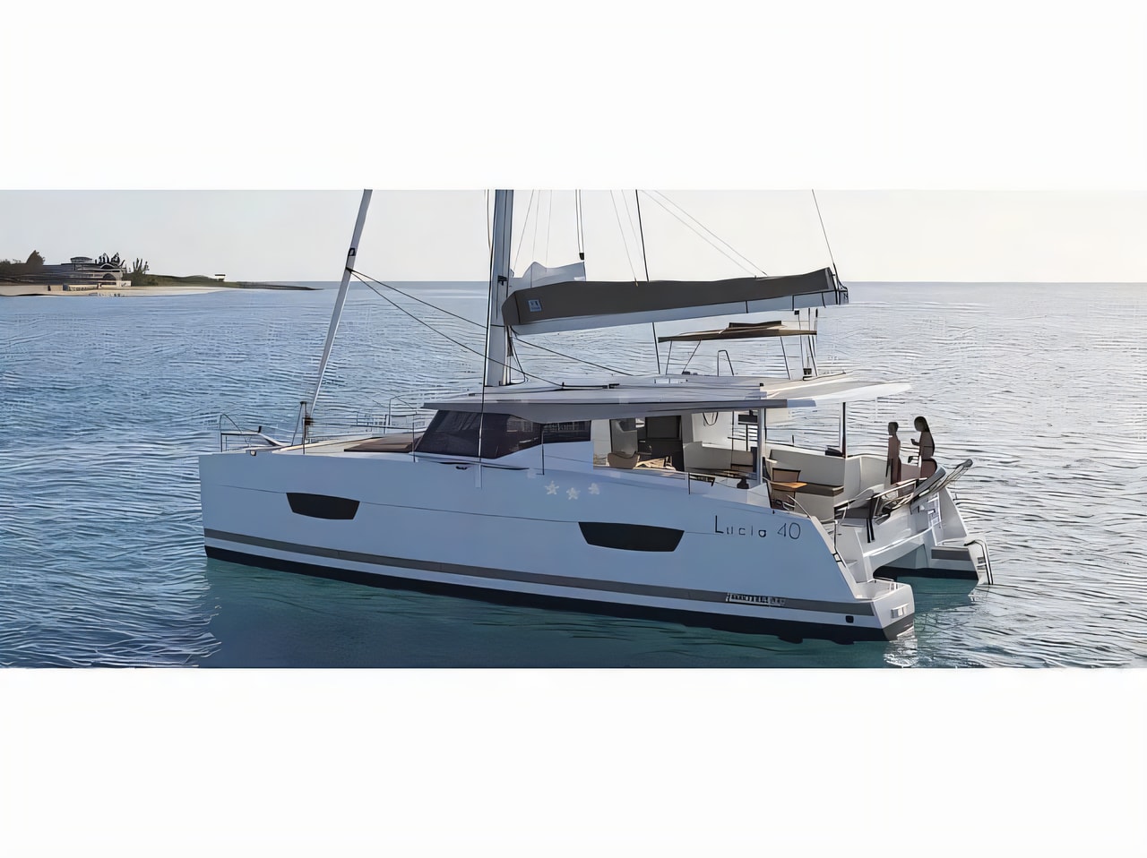 Exterior overview of Lucia 40 catamaran for charter from Krk Marina Punat in the Istria / Kvarner sailing area Croatia