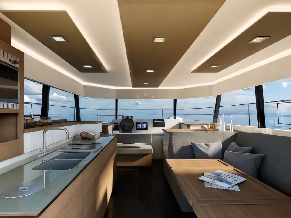 Interior of FP MY 37 power catamaran with 4 cabins Croatia yacht charter