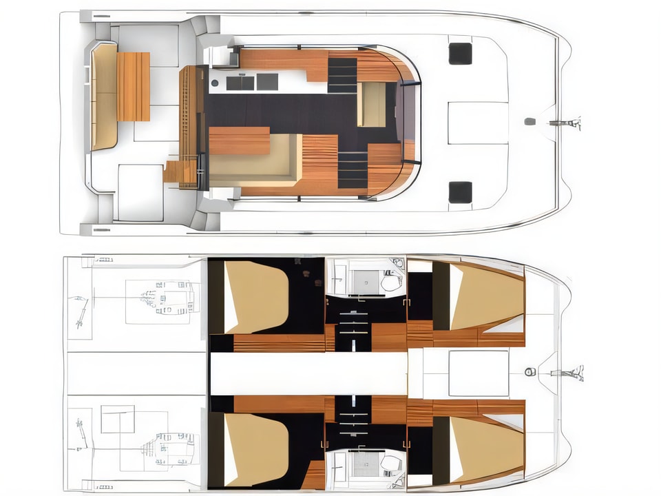 Layout of FP MY 37 power catamaran with 4 cabins Croatia yacht charter