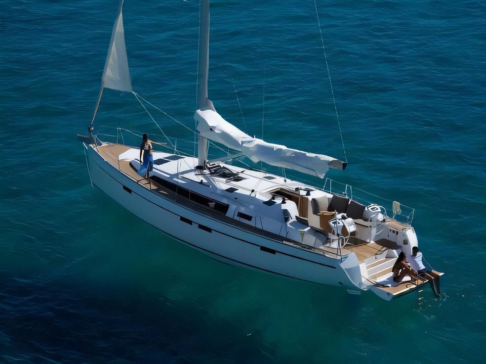 Exterior overview of Bavaria 46 BT '20 sail boat for charter from Sukosan Marina Dalmacija in the Zadar sailing area Croatia