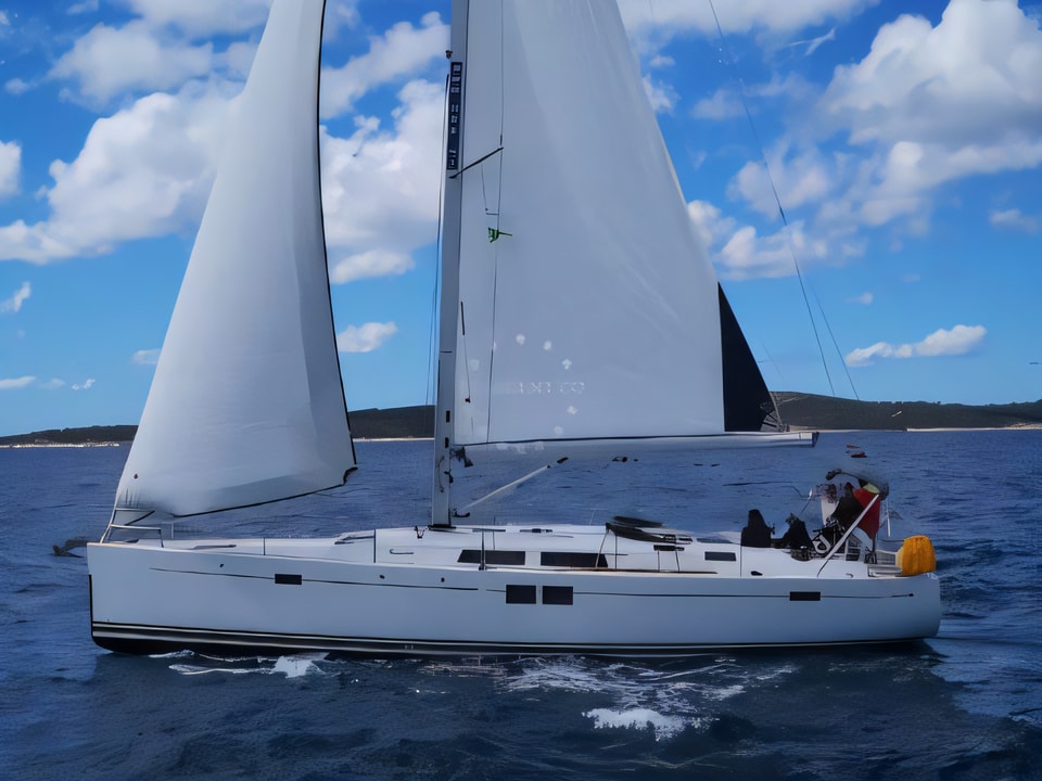 Exterior overview of Hanse 505 sail boat for charter from Sibenik Marina Mandalina in the Sibenik sailing area Croatia