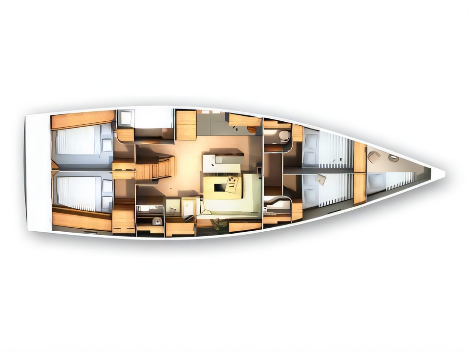 Layout of Hanse 505 sail boat with 6 cabins Croatia yacht charter