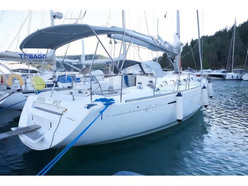 Exterior overview of Beneteau First 47.7 sail boat for charter from Vodice ACI Marina in the Sibenik sailing area Croatia
