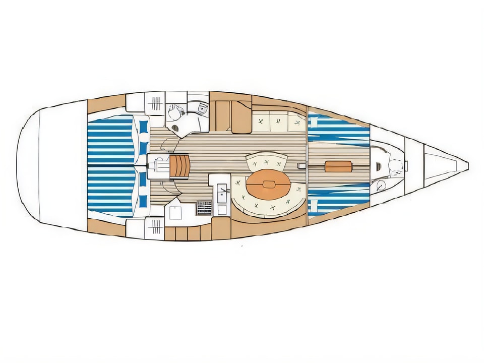 Layout of Beneteau First 47.7 sail boat with 4 cabins Croatia yacht charter