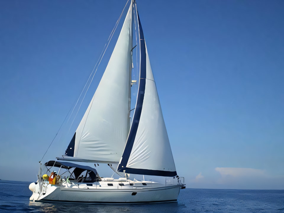 Exterior overview of Dufour Gib Sea 43 sail boat for charter from Vodice ACI Marina in the Sibenik sailing area Croatia