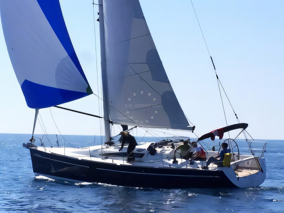 Exterior overview of Elan 410 performance sail boat for charter from Vodice ACI Marina in the Sibenik sailing area Croatia
