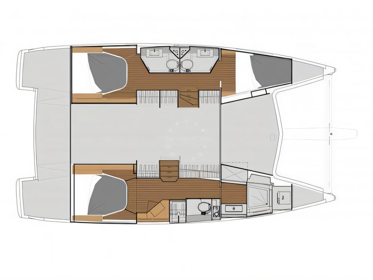 Interior of Lucia 40 catamaran with 3 cabins Croatia yacht charter