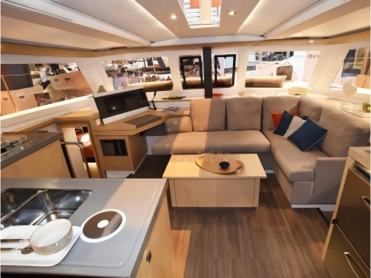 Layout of Lucia 40 catamaran with 3 cabins Croatia yacht charter