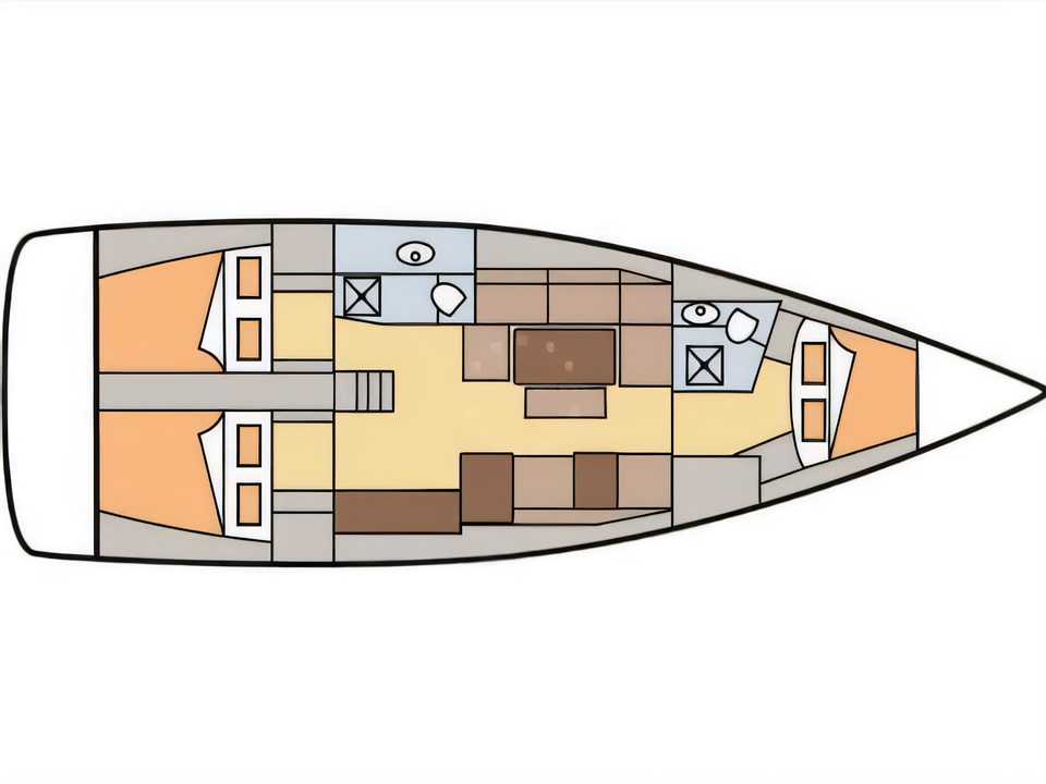 Layout of Dufour 410 Grand Large 8 sail boat with 3 cabins Croatia yacht charter
