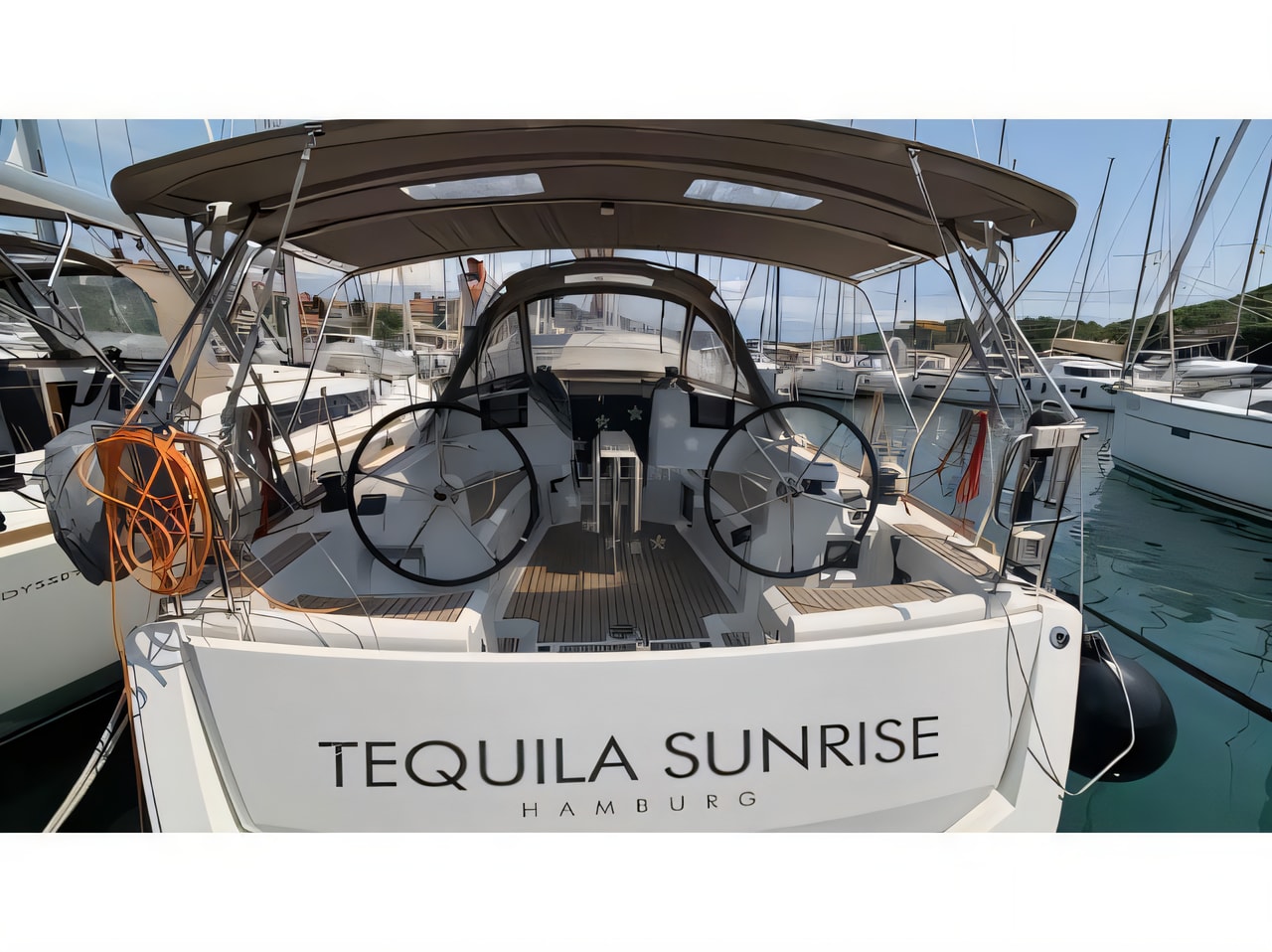 Exterior overview of Sun Odyssey 389 sail boat for charter from Vodice ACI Marina in the Sibenik sailing area Croatia