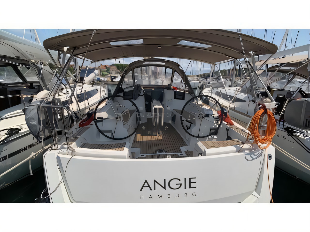 Exterior overview of Sun Odyssey 389 sail boat for charter from Vodice ACI Marina in the Sibenik sailing area Croatia