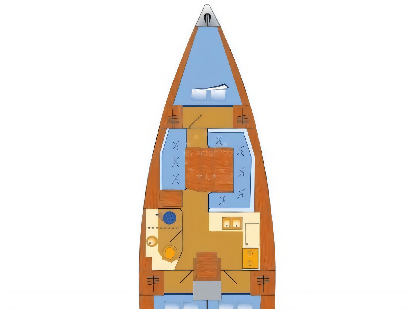 Layout of Sun Odyssey 389 sail boat with 3 cabins Croatia yacht charter