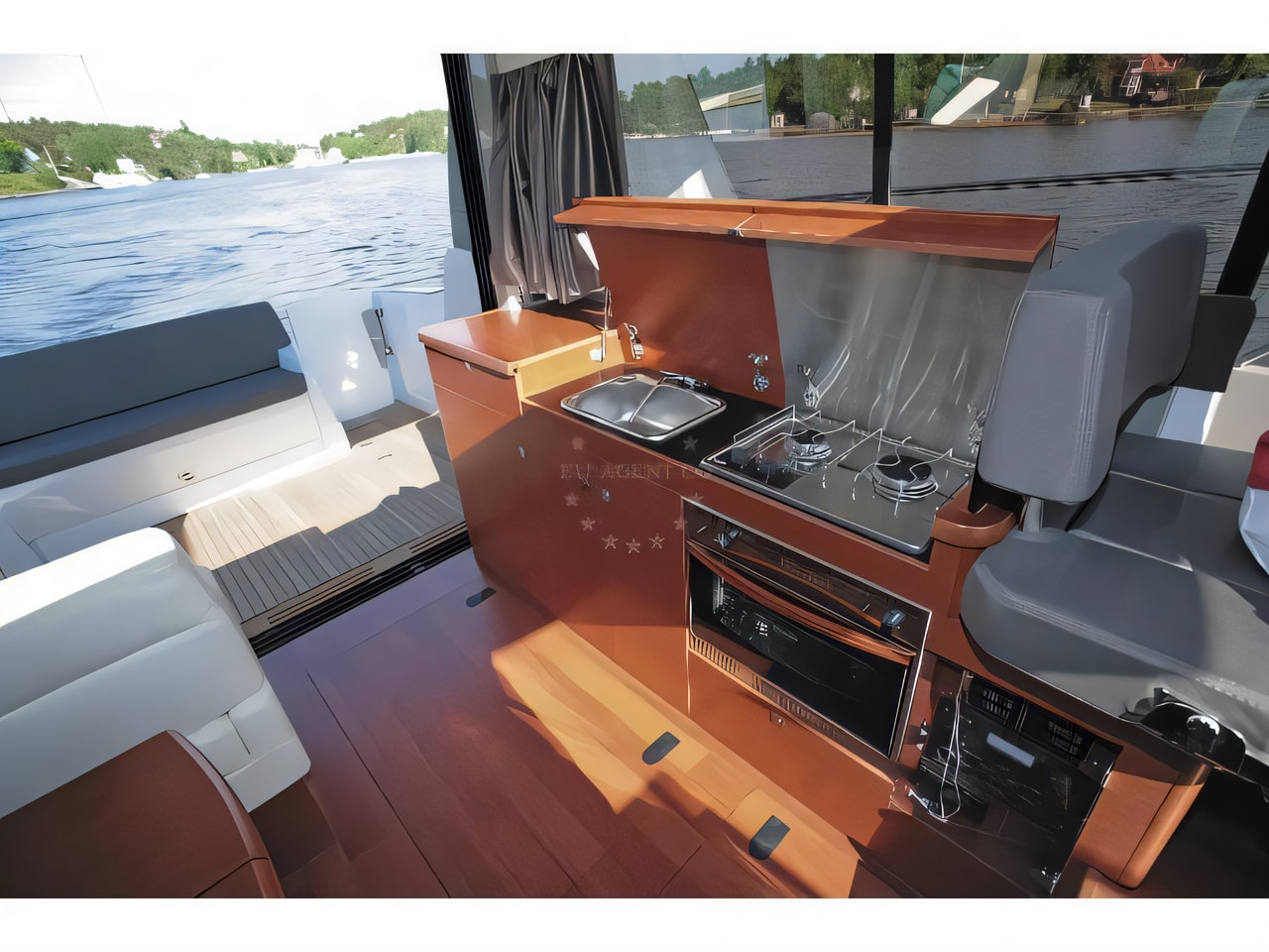 Interior of Jeanneau NC-11 Ownerversion motor boat with 2 cabins Croatia yacht charter