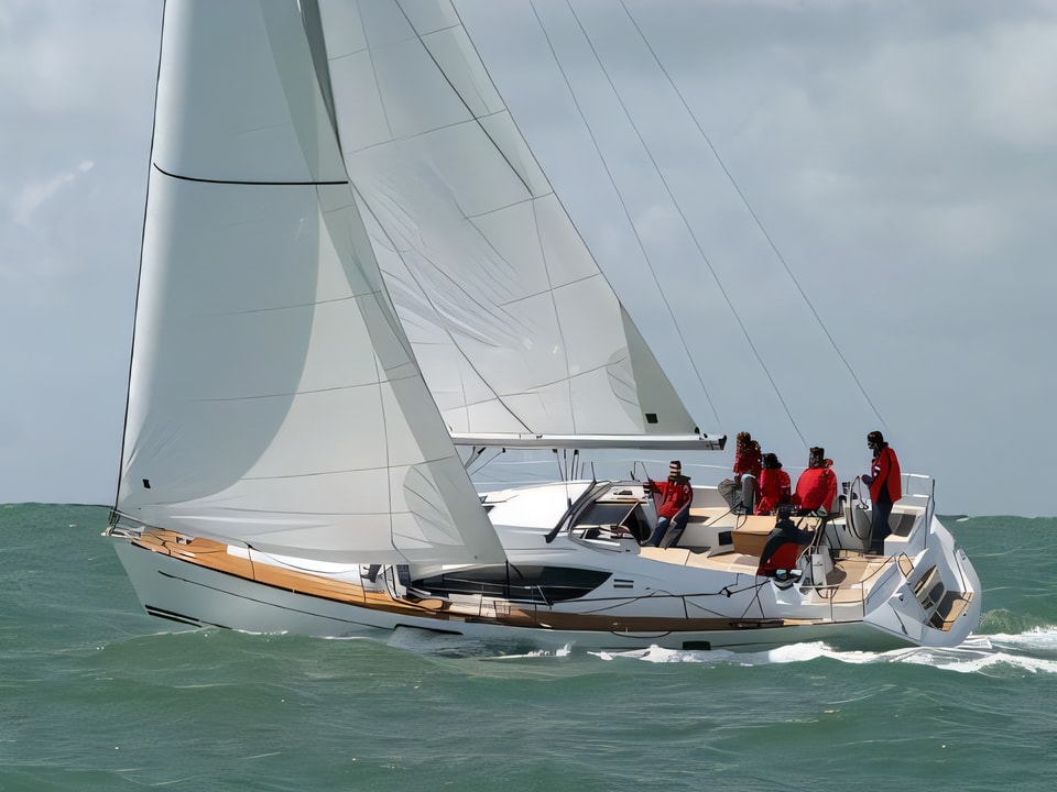 Exterior overview of Sun Odyssey 45 sail boat for charter from Sukosan Marina Dalmacija in the Zadar sailing area Croatia