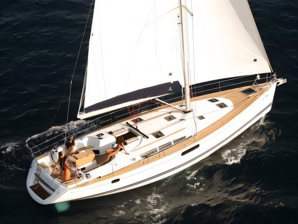 Exterior overview of Sun Odyssey 49i sail boat for charter from Sukosan Marina Dalmacija in the Zadar sailing area Croatia