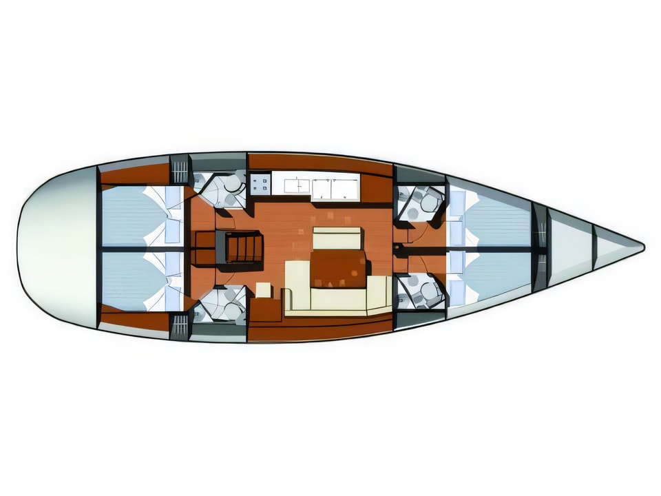 Layout of Sun Odyssey 49i sail boat with 4 cabins Croatia yacht charter