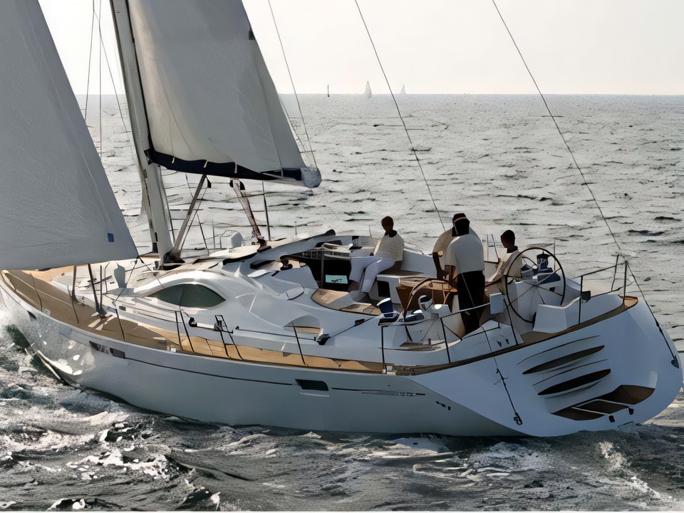 Exterior overview of Sun Odyssey 54DS sail boat for charter from Sukosan Marina Dalmacija in the Zadar sailing area Croatia
