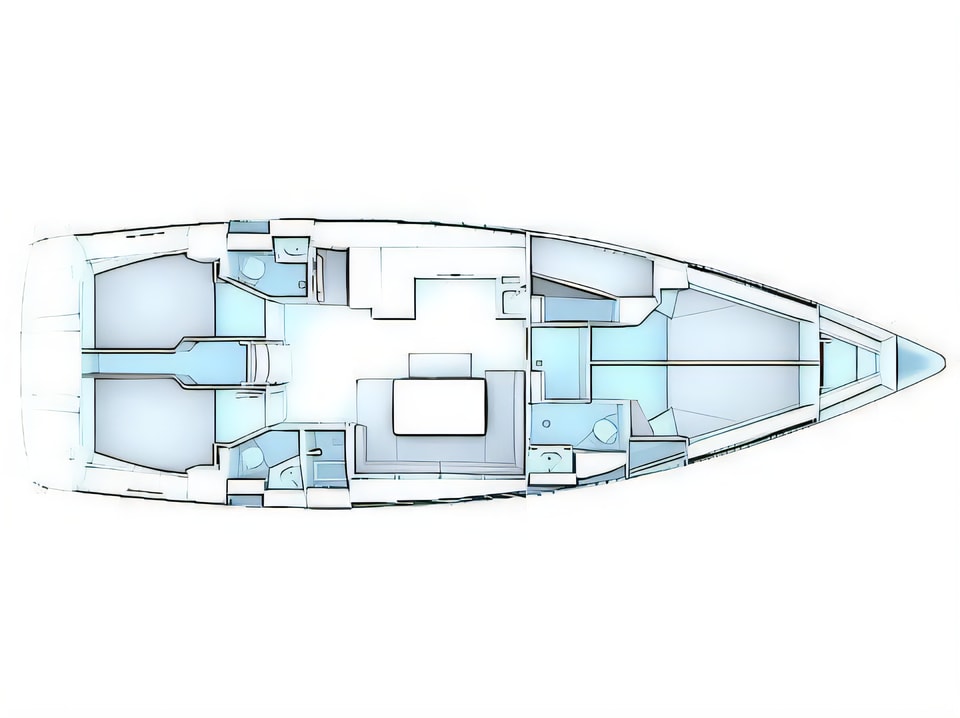 Layout of Bavaria Cruiser 51 sail boat with 5 cabins Croatia yacht charter