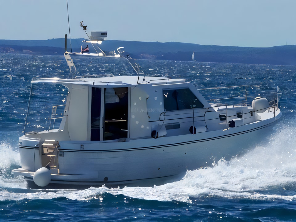Exterior overview of Adria 1002 motor boat for charter from Zadar Marina Zadar in the Zadar sailing area Croatia