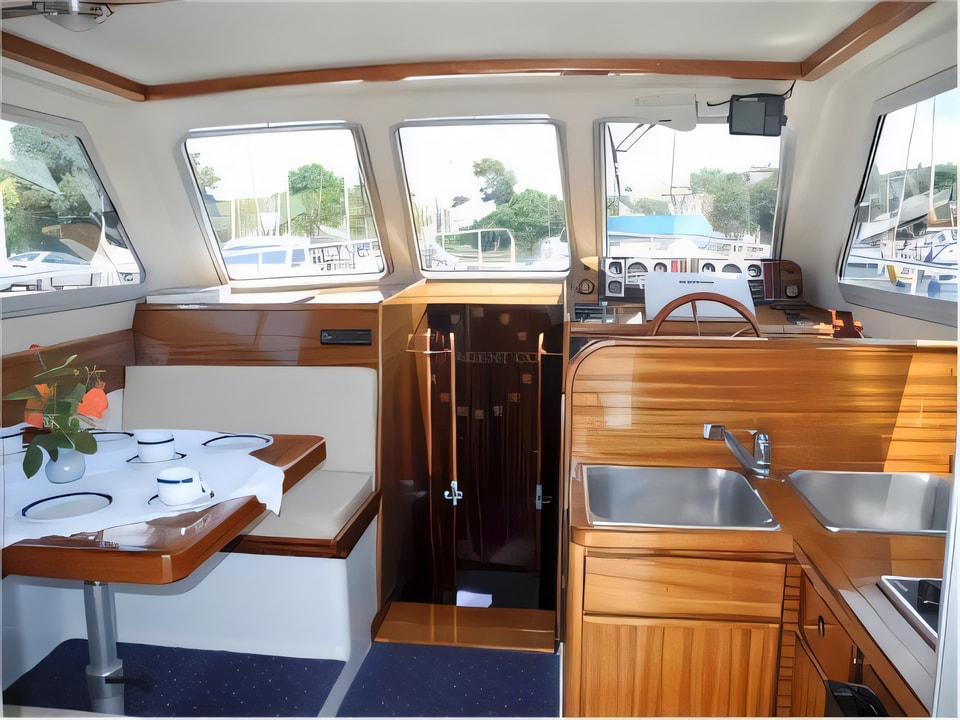 Interior of Adria 1002 motor boat with 3 cabins Croatia yacht charter