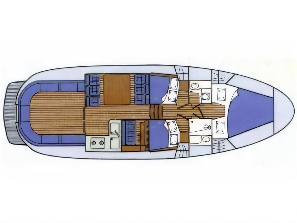 Layout of Adria 1002 motor boat with 3 cabins Croatia yacht charter