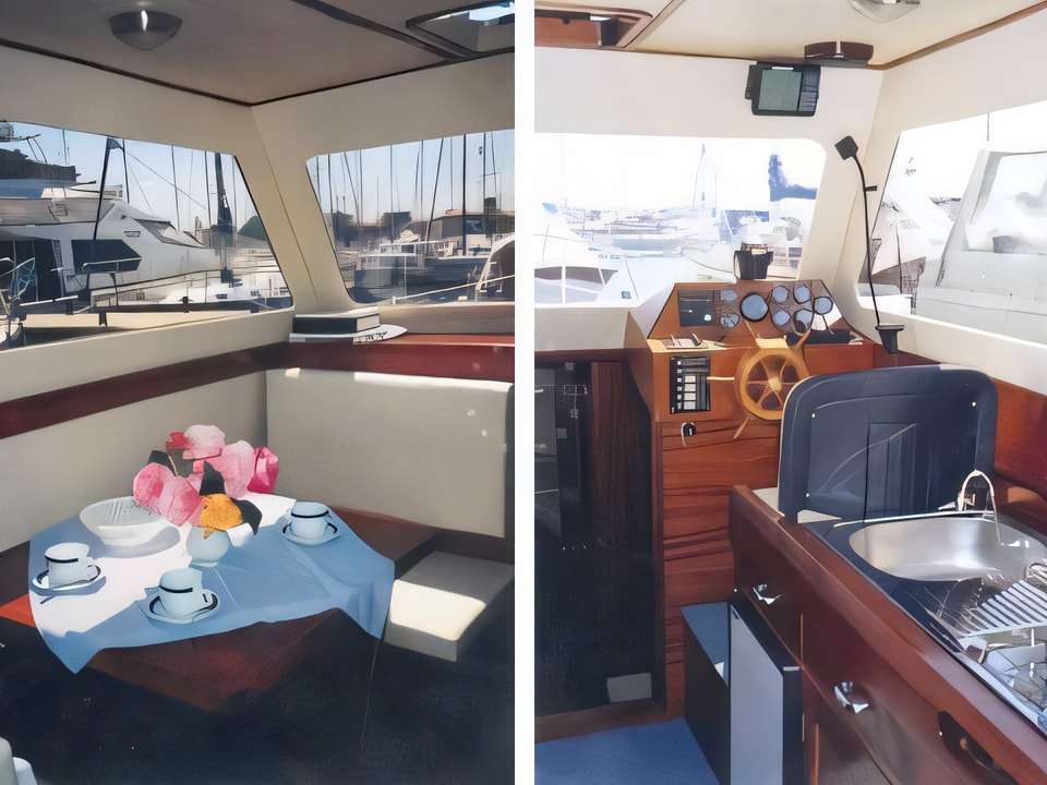 Interior of Adria 28 Luxus motor boat with 2 cabins Croatia yacht charter