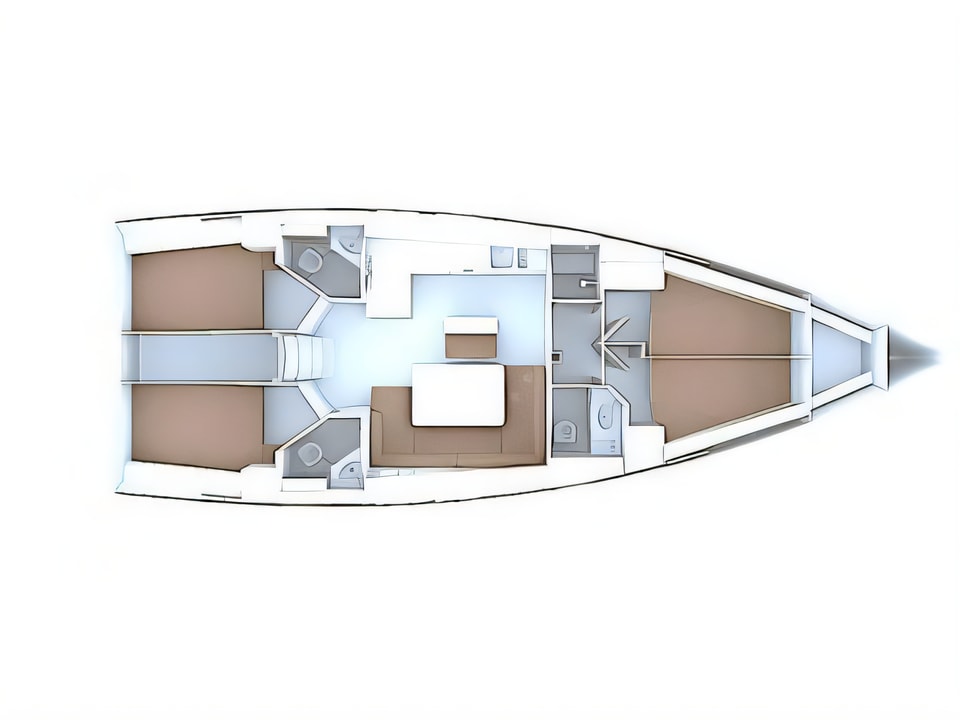 Layout of Bavaria Cruiser 46 sail boat with 4 cabins Croatia yacht charter