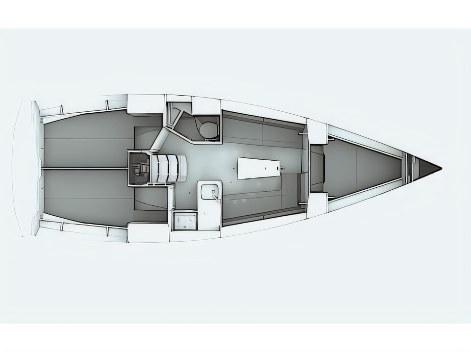 Layout of Bavaria Cruiser 34 sail boat with 3 cabins Croatia yacht charter