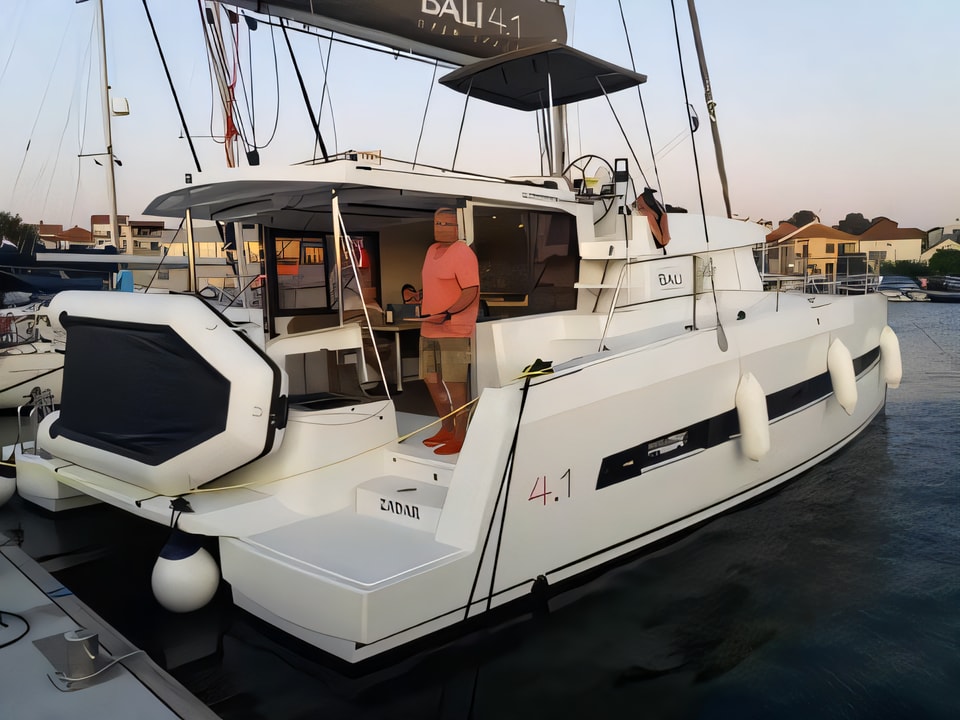 Exterior overview of Bali 4.1 catamaran for charter from Biograd Kornati in the Zadar sailing area Croatia