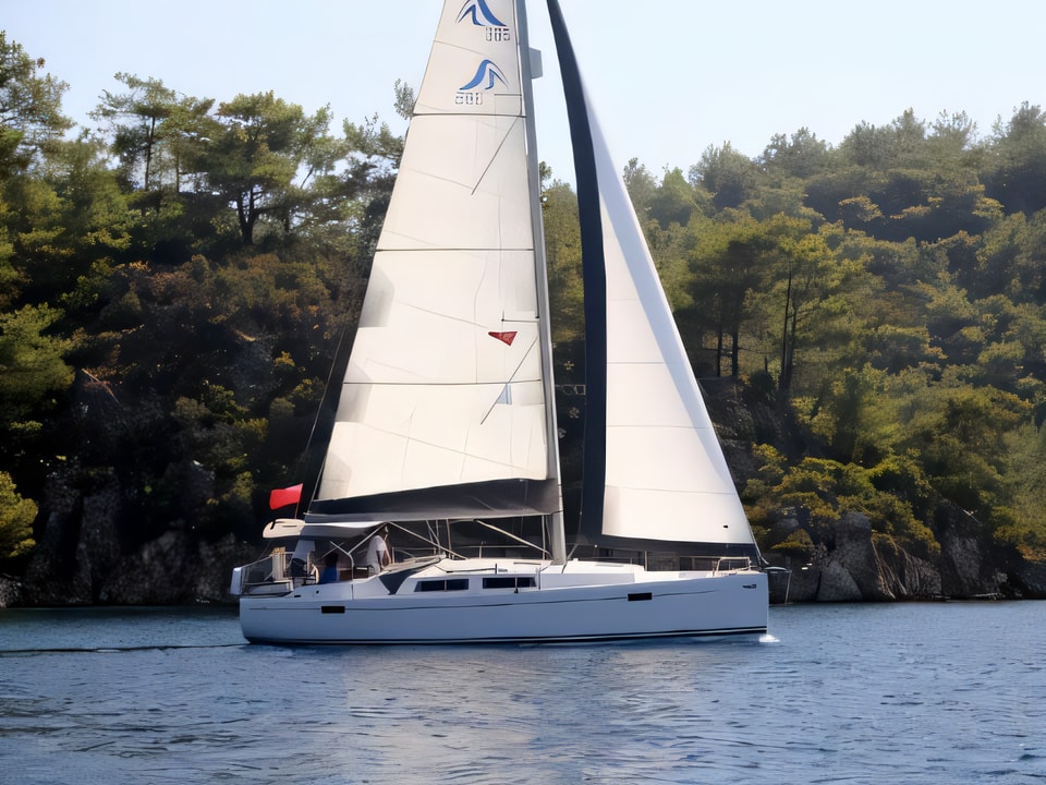 Exterior overview of Hanse 385 sail boat for charter from Sibenik Marina Mandalina in the Sibenik sailing area Croatia
