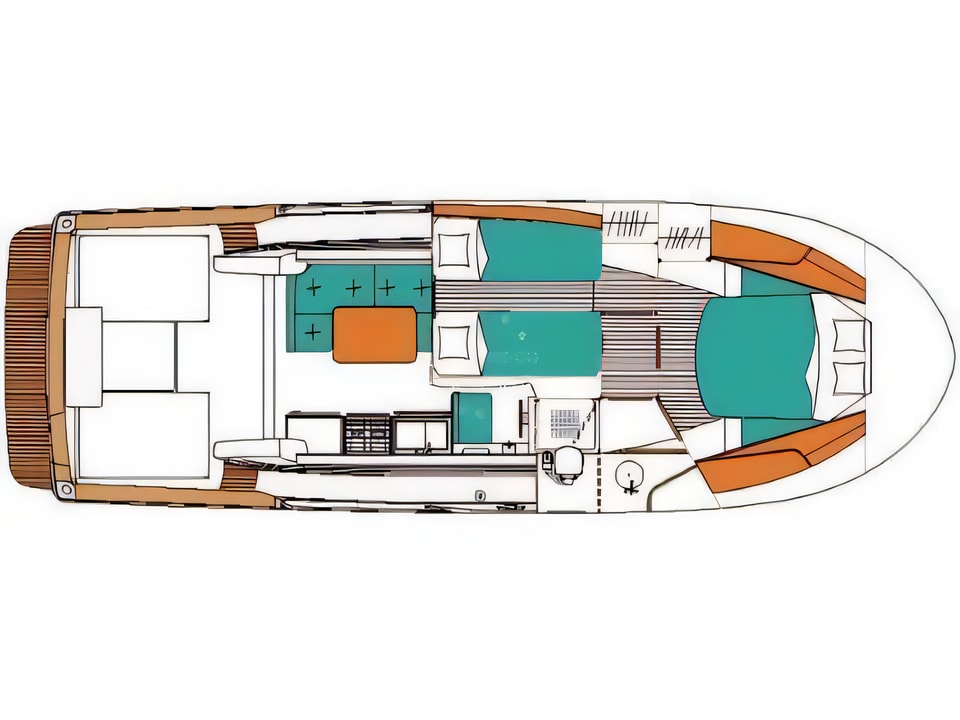 Layout of Antares 10.80 motor boat with 2 cabins Croatia yacht charter