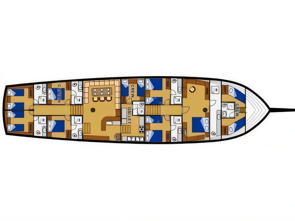 Layout of KADENA gulet or cruiser with 6 cabins Croatia yacht charter
