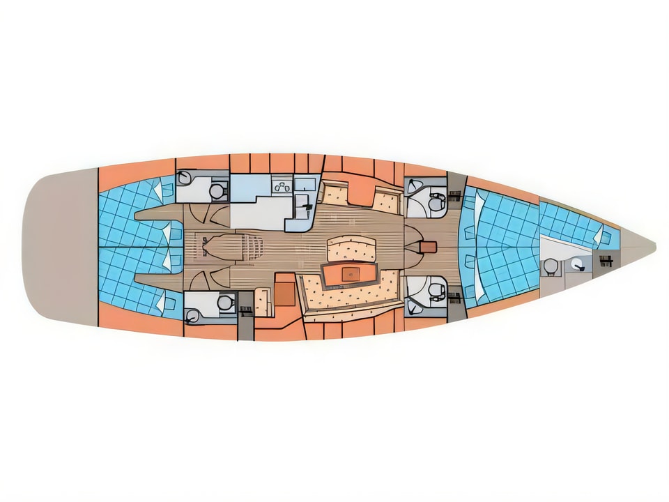Layout of Elan Impression 514 sail boat with 5 cabins Croatia yacht charter