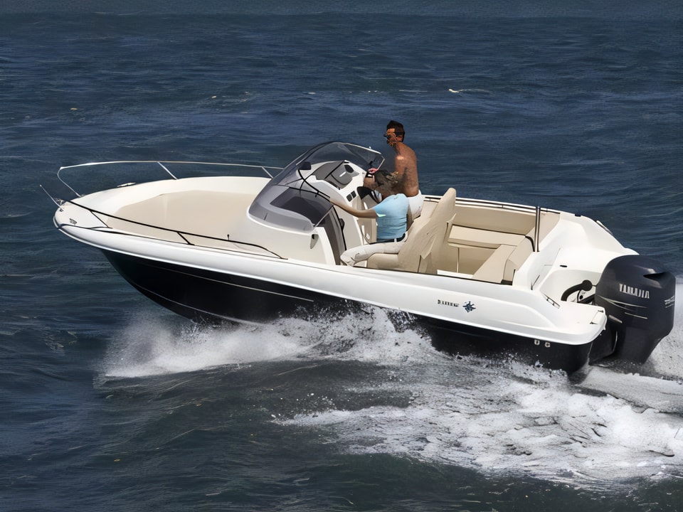 Exterior overview of Jeanneau Cap Camarat 6.5 WA S2 motor boat for charter from SCT Marina Trogir in the Split sailing area Croatia