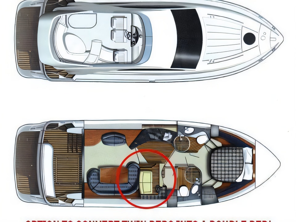 Fairline Phantom 40 yacht layout 2 cabins Croatia charter