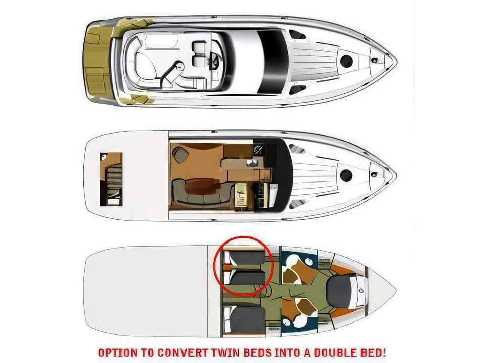Fairline Phantom 50 yacht layout 4 cabins Croatia charter