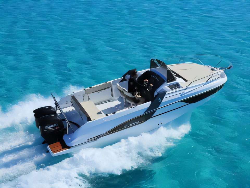 Exterior overview of Beneteau Flyer 7.7 SUNdeck motor boat for charter from Trogir ACI Marina in the Split sailing area Croatia