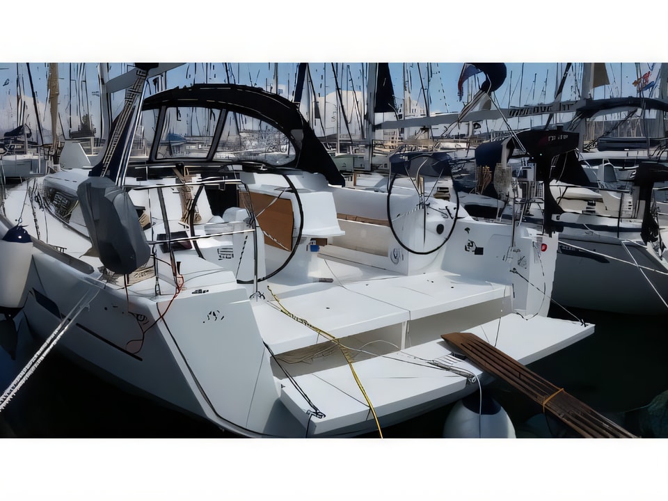Exterior overview of Dufour 410 Grand Large sail boat for charter from Kastela Gomilica Marina in the Sibenik sailing area Croatia