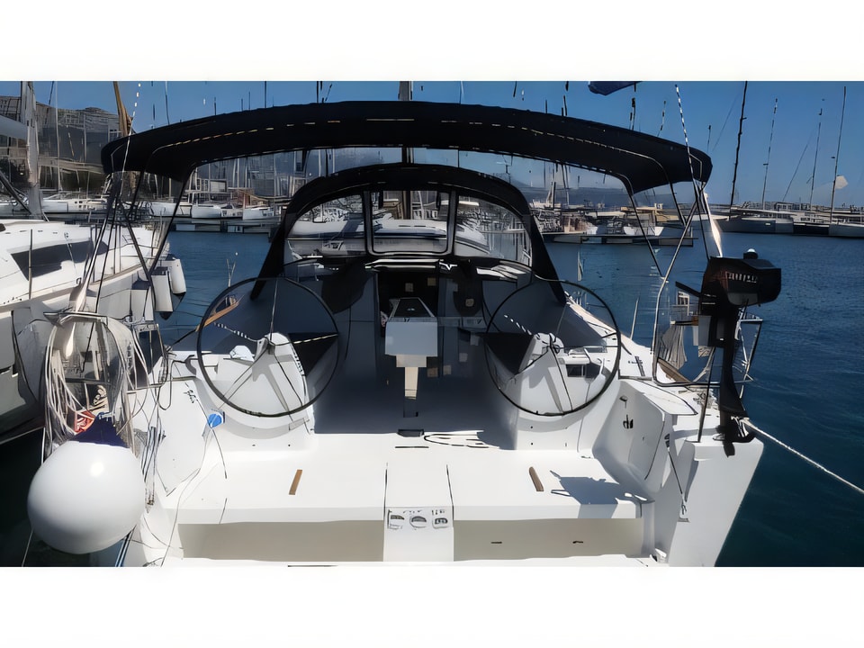 Exterior overview of Dufour 382 Grand Large sail boat for charter from Kastela Gomilica Marina in the Sibenik sailing area Croatia