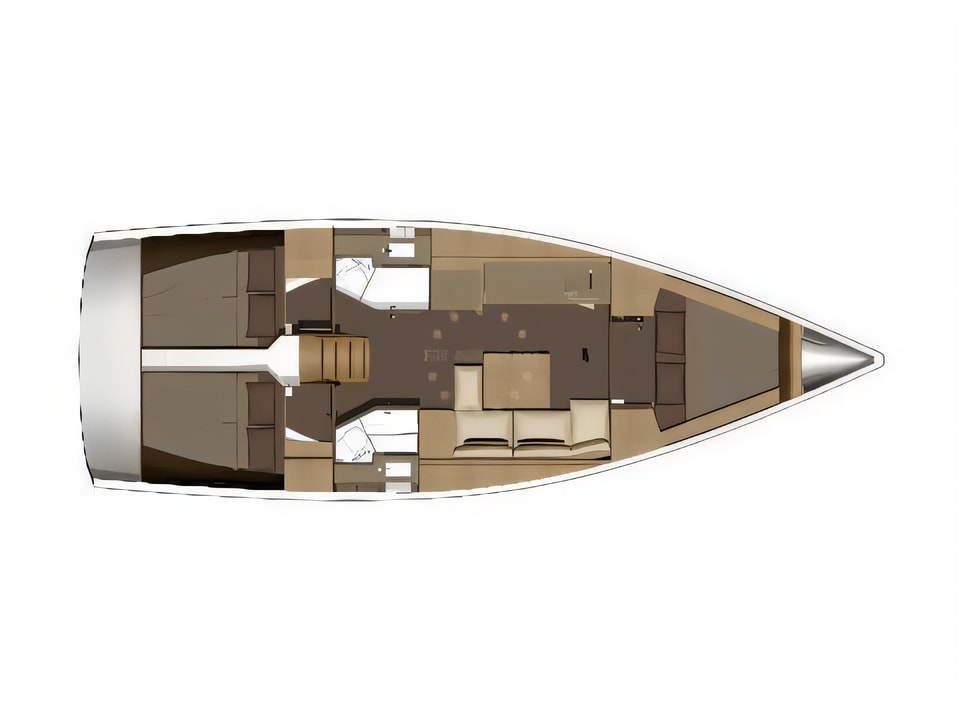 Layout of Dufour 382 Grand Large sail boat with 3 cabins Croatia yacht charter