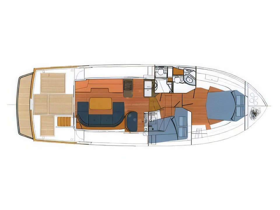 Layout of Beneteau S. Trawler 42 motoryacht with 2 cabins Croatia yacht charter