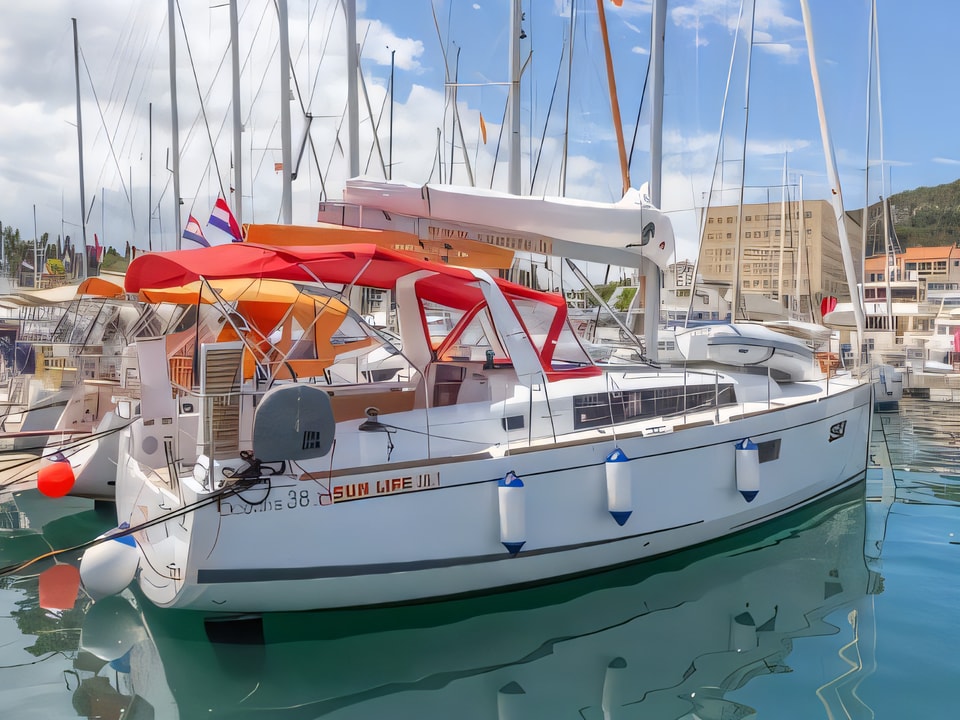 Exterior overview of Oceanis 38.1 sail boat for charter from Split ACI Marina in the Split sailing area Croatia