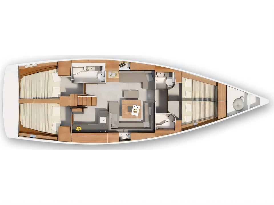 Layout of Hanse 455 sail boat with 4 cabins Croatia yacht charter