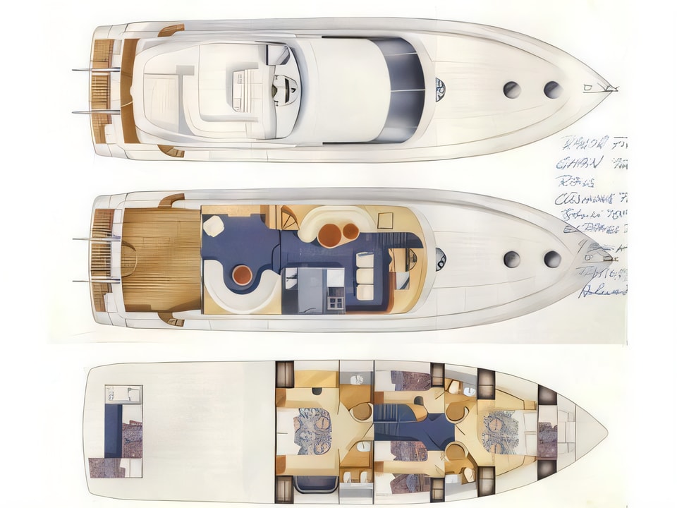 Fairline 65 Squadron yacht layout 5 cabins Croatia charter