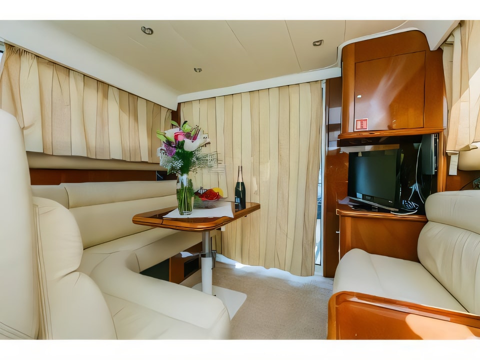 Interior of Jeanneau Prestige 36 Fly motor boat with 2 cabins Croatia yacht charter