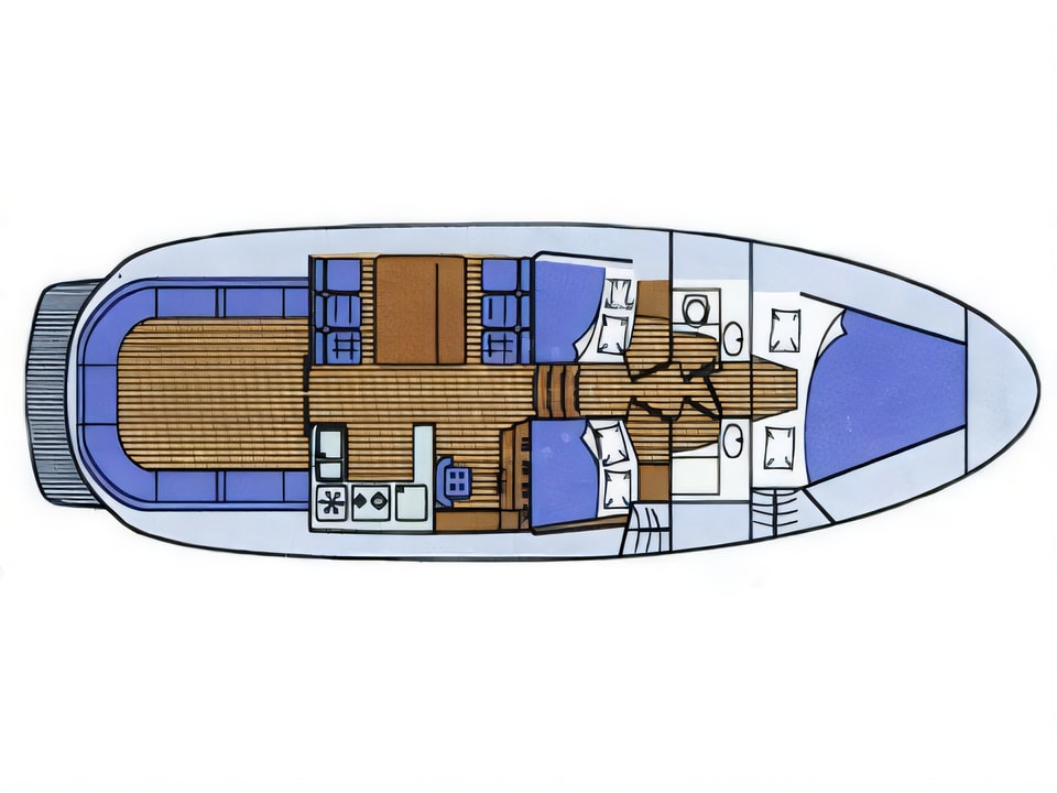 Layout of Adria 1002 motor boat with 3 cabins Croatia yacht charter
